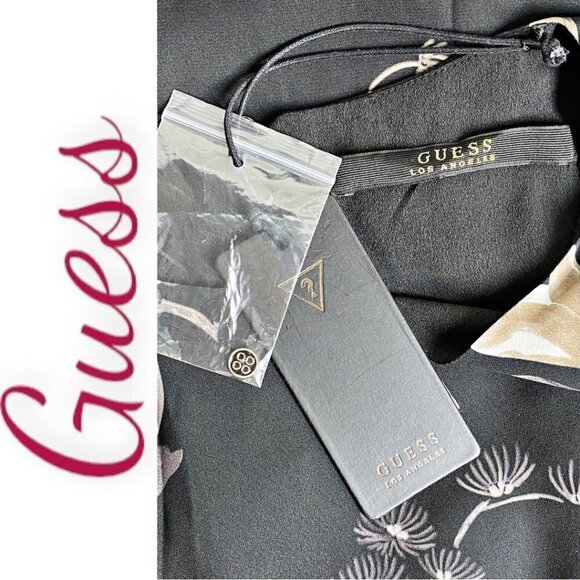 NWT GUESS Floral Chiffon Sleeve Ruffle Front Dress, Size Large - Picture 4 of 6